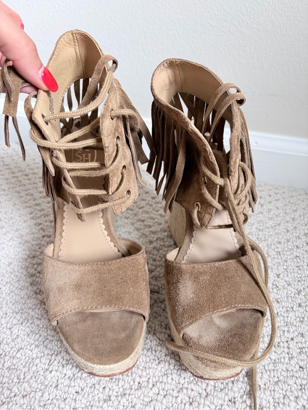 ASH Janis Tan Suede Fringe Espadrille Wedges Size 37